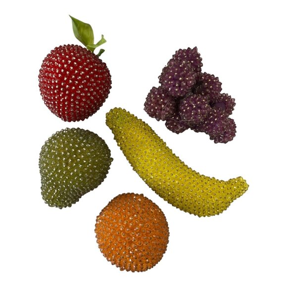 VTG Beaded Faux Fruit Set in Wicker Basket – 6-Piece Decorative Display - Picture 4 of 6